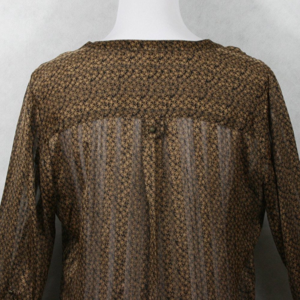 ROZ & ALI Brown & Black Floral Sheer Polyester Blouse SZ M EUC - Picture 5 of 9